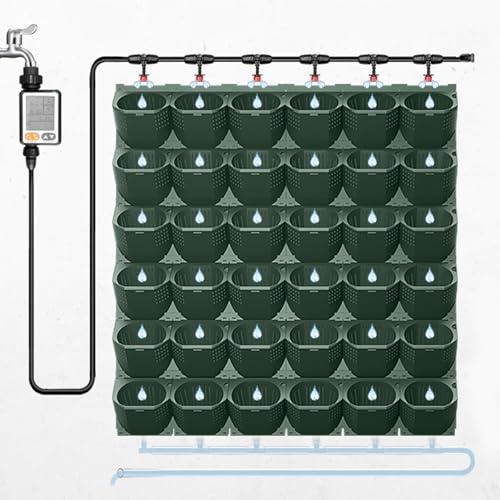 Luocute Plantador de Pared Autónoma, Macetas Verticales de Parchel de Jardín con un Temporizador de de Riego Automático para Al Aire Libre Interiores, 32 Piezas de 5 Pulgadas