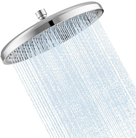 Pomme de Douche Haute Pression 25cm, Tête de Douche Pluie Ronde en Chrome, Pommeau de Douche Haute Pression avec Technologie d'Injection d'Air et Buses de Silicone Anti-Calcaire(AMZ-N1DP701ACP-EU)