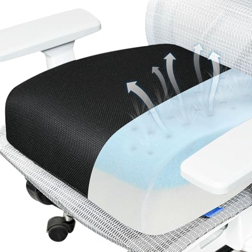 SCFOAMZAI Seat Cushion for Tailbone Pain Relief, Extra Thick & Ventilated Office Chair Cushion with Non-Slip Cover, Memory Foam Booster Support for Desk, Car, Wheelchair (Black)