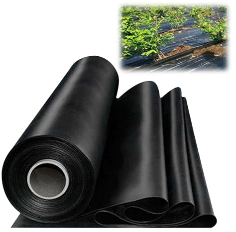 Black Polythene Sheeting, 2 x 3M Extra Thick Waterproof Plastic Cover, Heavy Duty Black Plastic Sheeting for Gardening, Building Insulation and Rubble Protection