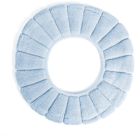 2 PCS Soft Thicker Plush Bathroom Toilet Seat Cover Pads Stretchable Washable Cloth Design for Universal Toilets (Blue)