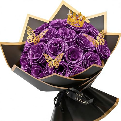 YUZHEDM 24 Pezzi Rosa Eterna Fiori Finti Rose Stabilizzate Addobbi Ornamenti Natalizi per Casa Interno Ghirlanda Fai da te Matrimonio Bouquet da Sposa Festa San Valentino Decorazione（viola）
