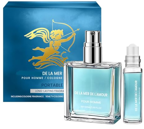 Eau de Cologne Set für Herren, 2-teilig, langanhaltender Duft, 50 ml Flasche für zu Hause + Reiseflasche 10 ml, tragbar, elegante Geschenkidee