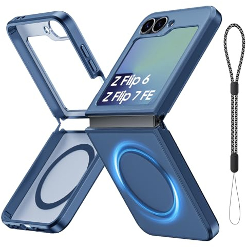 Magnetic for Galaxy Z Flip 7 FE Case/Z Flip 6 Case, Compatible with MagSafe, [No Screen Protector] Slim Translucent Matte Shockproof Phone Case for Samsung Flip 7 FE/Z Flip 6 (Royal blue)