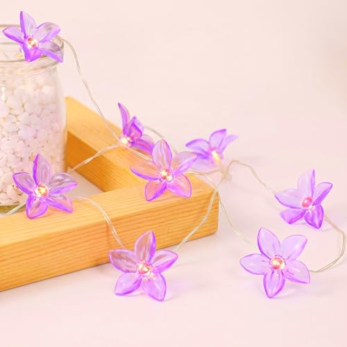 HHMTAKA Flower Fairy String Lights 2M Lily Blossom Lights with 20 LED Battery Operated String Lights Spring Decoration with Timer for Indoors,Bedroom,Christmas Décor (Purple)