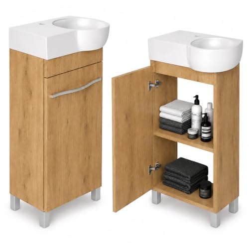 paplinskimoebel - Waschbecken mit Unterschrank 50 cm Breite, Burgos Waschbeckenunterschrank mit Waschbecke - Bad Waschtischunterschrank, Badezimmer Unterschrank, Badezimmerschränke (Eiche Lancelot)
