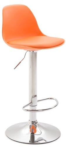 CLP Barhocker Kiel Kunststoff Mit Polsterung Und Kunstlederbezug I Drehbarer Barstuhl mit Metallgestell Und Fußstütze, Farbe:orange, Gestell Farbe:Chrom