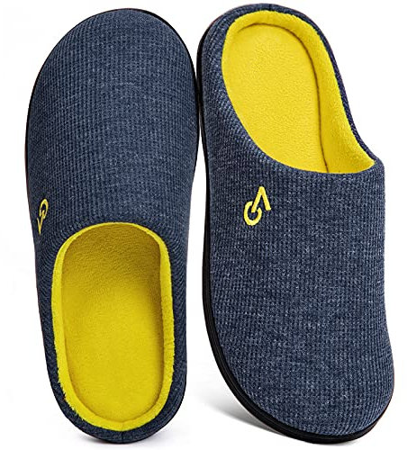 VeraCosy - Pantofole da uomo in memory foam bicolore, blu/giallo, 44/45 EU