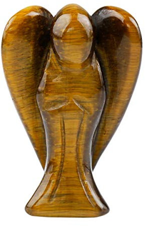mookaitedecor Edelstein Tigerauge Engel Figur Deko, Handgeschnitzt Heilstein Schutzengel Statue für Talisman Glücksbringer Fengshui Dekoration, 38-43 mm Hoch