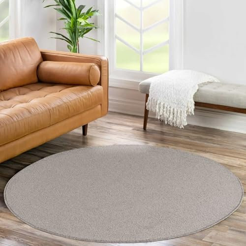 Carpettex Teppich Wohnzimmer Kurzflor Teppich Modern Einfarbig Design 160 cm Rund Teppich Beige - Küchenteppich Waschbar Extra Weich Flauschig - Teppich Schlafzimmer Kinderzimmer Esszimmer Flur