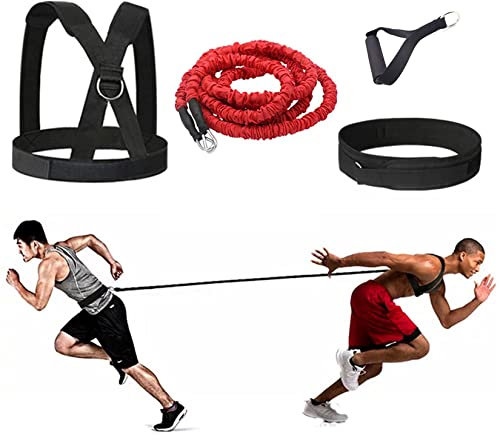 4-teiliges Bungee-Widerstandsseil-Set, passend für Solo oder Partner, ideal für Taekwondo, Hockey, Tennis, Fußball, Basketball, Zaun, seitliche Bewegung, Sprint-Übergeschwindigkeitstraining, Rot - 2,5