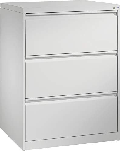 bümö Hängeregistraturschrank abschließbar - Hängeregister für DIN-A4 Hängemappen - Hängeregisterschrank Lichtgrau RAL 7035, 3 Schubladen | 2-bahnig