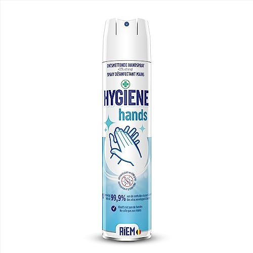 RIEM - Hygiene Hands 300 ml - Spray Désinfectant Mains - Contient +70% d'Éthanol - Détruit 99,9% des Virus Enveloppés et des Bactéries - Ne colle pas aux mains