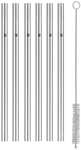 WMF Baric Metall Strohhalm-Set 7-teilig, 6 Trinkhalme gerade mit Reinigungsbürste, umweltfreundlich, Strohhalm wiederverwendbar, für Heiß-/ Kaltgetränke