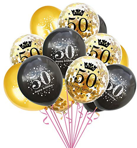 onehous 50th Birthday Decorations for Men Women, Happy 50th Birthday Balloons for Him Her, Black Gold Confetti Balloons for 50th birthday Anniversary Party Supplies, 50 Year Old Party Decorations