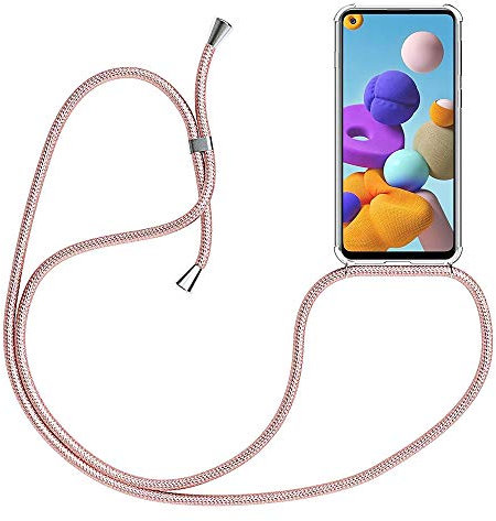 CaseLover Handykette Handyhülle für Xiaomi Redmi 9, Ultra Dünn Transparent Weiches Silikon Case mit Kordel zum Umhängen Necklace Phone Necklace Hülle mit Band für Xiaomi Redmi 9, Roségold
