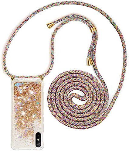 YuhooTech Handykette Hülle Kompatibel mit Xiaomi Redmi 9A - Quicksand Glitzer Hülle mit Band - Silikon Handyhülle mit Kordel Umhängenband - Schnur mit Treibsand Case zum Umhängen