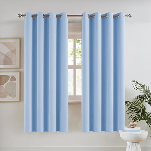 DUALIFE Verdunkelungsvorhänge für Schlafzimmer, 160 cm, Länge, 2 Paneele, Sets, solide, energieeffizient, Raumverdunkelungsvorhänge für Kinderzimmer, wärmeisolierte Ösen, Cerulean, Himmelblau