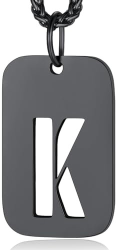 Black Necklace Chains for Men Dog Tag Necklace Stainless Steel Mens Pendant Letter Necklace Hip Hop Dog Tag Chain Gift