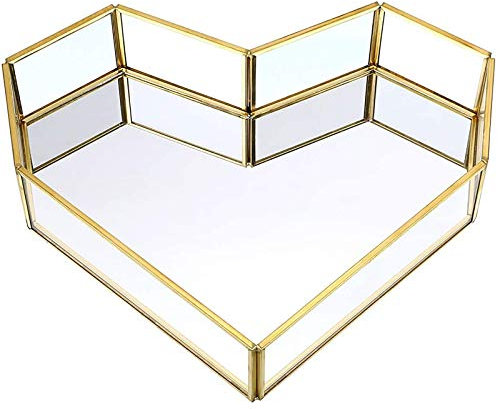 Spiegeltablett Gold, Vintage Spiegeltablett Messing Parfum Kosmetiktabletts Verspiegelt Platte Verspiegelt Deko Tablett Spiegel Tablett Herzform, Dekotablett als Schminktisch Aufbewahrung,Tablett Gold