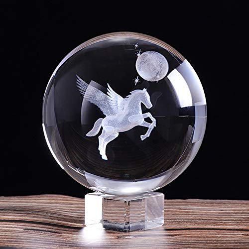 caihuashopping Fotokugel 80mm 3D Lasergravierte Miniatur Pegasus Kristallkugel Kristall Handwerk Kugel Glas Home Decoration Ornament Geburtstagsgeschenk Glaskugel Fotografie