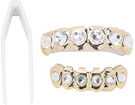 Hip Hop Dents, Maquillage Brillant Faux Orthèses pour la Fête, Haut Bas Brillant Hip Hop Faux Dents Ensemble Halloween Festival Dents Décoration Support,(Or)