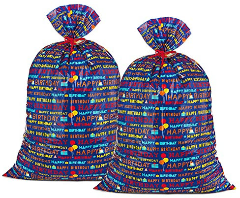 Hallmark 142,2 cm große Kunststoff-Geschenktüten-Bündel (2 Beutel: blau Happy Birthday) für Geburtstage, Kinderpartys und mehr