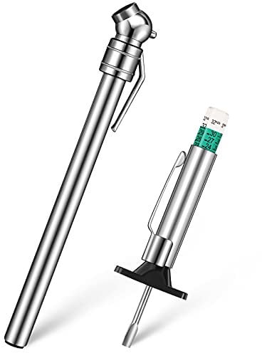 2 Pieces Tyre Safety Kit Include Tyre Tread Depth Gauge and Tire Air Pen Pressure Gauge, Tyre Depth Measurement Tool and Pencil Tyre Pressure Gauge Stainless Steel Tire Pressure Gauge for Cars