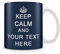 Giftme Personalised Keep Calm and Any Name/Text Birthday, Christmas, Secret Santa Coffee Tea Mug Unique 11oz White Ceramic Mug. (Navy Blue)