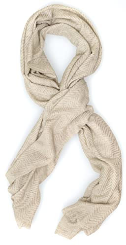 Annapurna - Sciarpa di lusso in 100% in lana cashmere, 68 cm x 190 cm, tessuto lavorato a mano in Nepal, unisex, grigio bianco a spina di pesce, Taglia unica