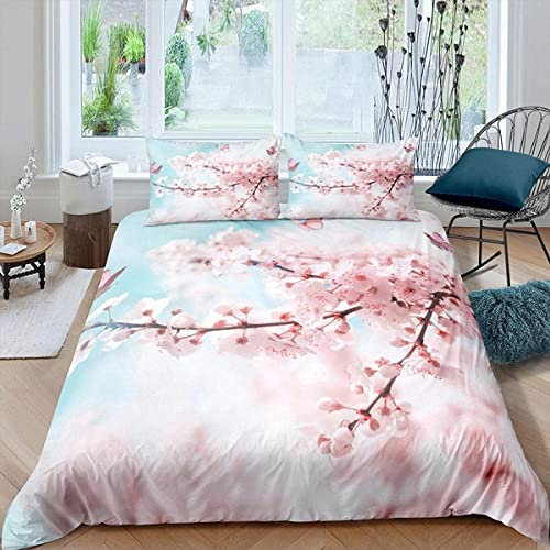 Housse de Couette 240 x 260 Adulte Fleurs De Cerisier Roses du Japon Parure de Lit 240 x 260 Adulte Microfibre avec 1 Housse Couette + 2 Taie d'oreiller 65x65 cm