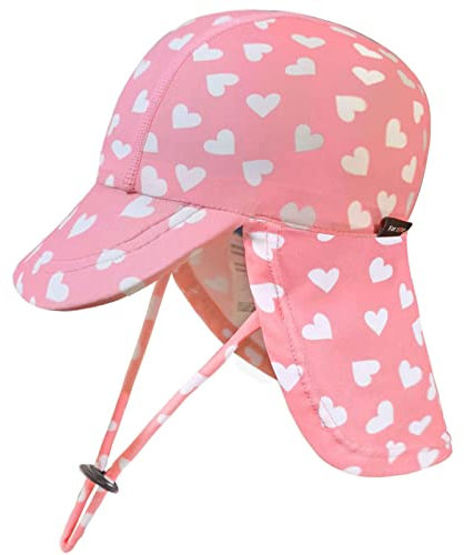 weVSwe Baby Bademütze UV Mädchen Sonnenhut Neugeborenes mit Schnur UPF 50+ Sommer Neck Flap Cap Rosa Herz 2-3 Jahre