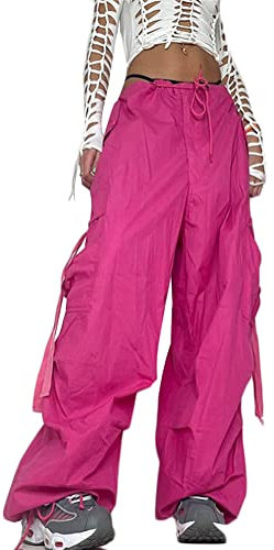 ORANDESIGNE Y2k Pantaloni Cargo a Vita Bassa per Le Donne Gamba Larga Jeans Baggy Harajuku Streetwear Punk Indie Estetico Anni 90 Denim Pant Grunge Vintage Hipster Teen Pantaloni ZB Rosa XS
