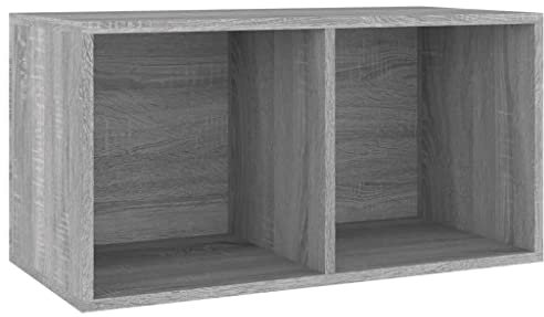 vidaXL Schallplatten Box, Aufbewahrungsbox mit viel Stauraum, Schallplattenkiste für Büro Schlafzimmer, Nachttisch Aktenschrank, Grau Sonoma Holzwerkstoff
