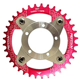 Oniissy Kettenblatt 104 BCD 38T Rot schmaler breiter Einzelkettenring mit Kettenring Kettenblätter Spider Drive Motor Adapter für Bafang BBS01/02 Motor für Rennräder, Mountainbikes, BMX Bike