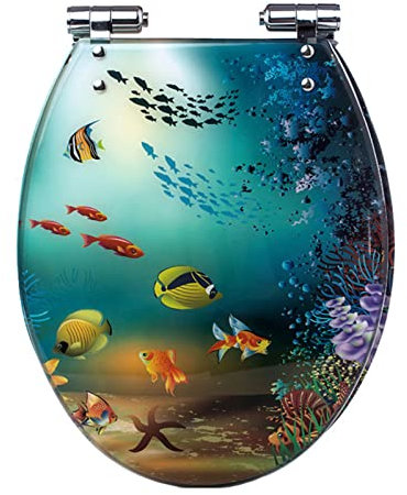 WANWEN Länglicher Toilettensitz, langsam schließender Toilettensitz, sanft schließend, strapazierfähige Toilettensitze, schnelle Freigabe, Starke Scharniere (Ocean-Serie) Little Surprise