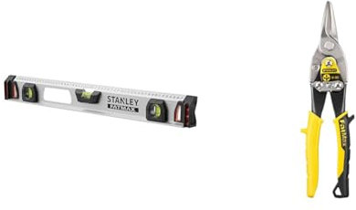 STANLEY FATMAX Niveau Magnétique 60 cm I-Beam - Aluminium Résistant et Léger - Antichocs & Stanley FATMAX Cisaille Aviation Tête Droite Acier Forgé Chromé Double Action de Pivot
