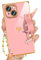 Petitian Für iPhone 13 Quadratische Hülle Loopy Stand/Strap, Niedlich Cute Mädchen Handyhüllen, Luxus Herz Galvanisiert Designer Quadratische Kante, Rosa