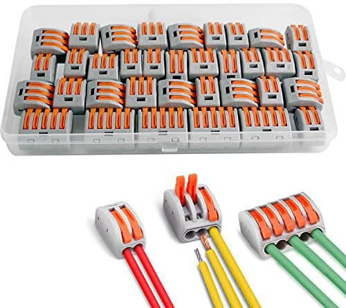 ZFYQ Morsettiere Elettriche, 35 Pezzi Capicorda a Morsetto a Leva Connettore, 2 Porte 15Pcs, 3 Porte 15Pcs, 5 Porte 5Pcs, Usato per Filo Solido, Incagliato e Flessibile