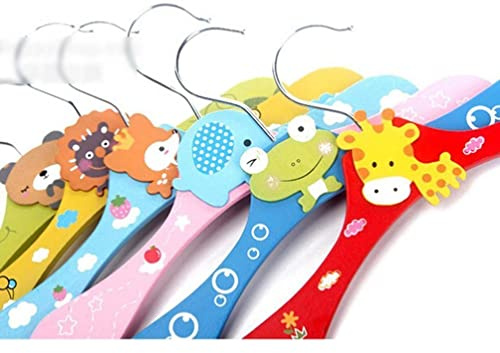 HOMSFOU Baby Kids Cartoon Wooden Clothes Hangers 5 Pack Children Clothes Rack for Nursery Closet Storage Lightweight Coat and Pants Hook Hanger Stands with Chrome-Plated Hook