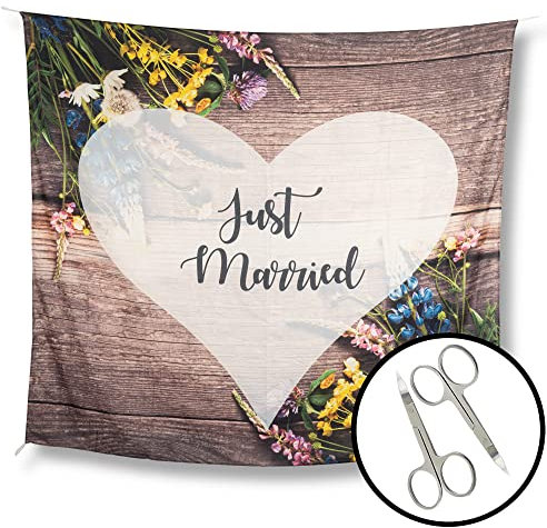 WeddingTree Hochzeitsherz zum Ausschneiden für das Brautpaar und 2 Scheren - Hochzeitsherz zum Ausschneiden Just Married - Laken Hochzeit - Spiel für das Brautpaar - Hochzeitsherz ausschneiden