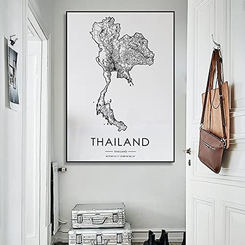 Thailand Country Road Map Nordic Living Room Decoration Canvas Poster Modern Home Decor Art Print Painting 19.6x 29.5(50x75cm) No frame