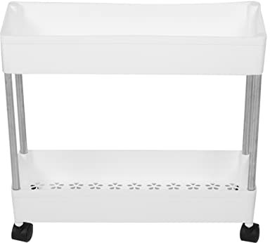 DOITOOL Werkzeugwagen mit 2 Etagen Kunststoff Küchenwagen mit Rädern Badwagen Aufbewahrung Tür Gemüse Weiß