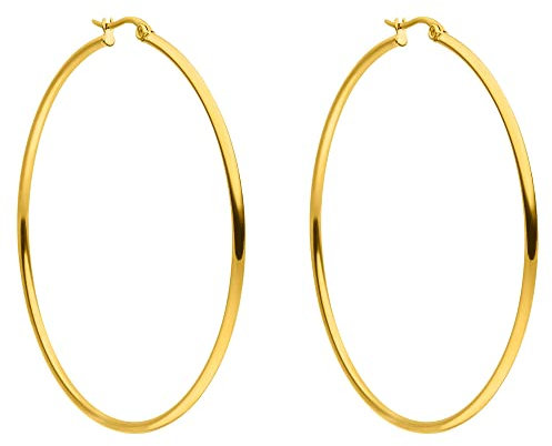 PURELEI® Hoops Ohrringe (Gold), Wasserfeste Ohrringe für Damen, Creolen aus Edelstahl, Geschenk für Frauen, 63mm Durchmesser