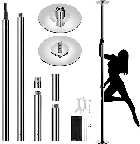 Yaheetech Tanzstange 45 mm, Pole Dance Stange 225 cm bis 274,5 cm Höhenverstellbar, Strip Stange Statisch oder Spinning Silbern