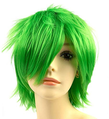 PARXITN Halloween Cosplay Wigs Anime Perücke Synthetische geschichtete kurze Haare Perücken mit Pony für Party Halloween Kostüm Costume Perücken für Damen Frauen Männer Smaragdgrün Wig