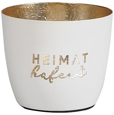 Seaside No.64 - Maritime Windlichter Baltic aus Metall mit ausgestanzten Motiven - Verschiedene Farbkombinationen für Teelichter & Stumpenkerzen in Haus und Garten (Heimathafen - weiß, Gold)