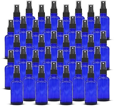 Intelligent Healthcare PACK of 40-30ml BLUE Glass Spray Bottles with BLACK Atomiser Mist Sprays - Cobalt Blue Spray Bottles Refillable, for Liquid/Cosmetics/Essential Oil/Aromatherapy/Perfumes
