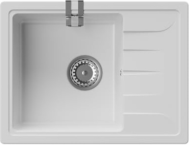 GM GranMaster GRANMASTER Gracia Granitspüle 1 Becken mit Abtropffläche und Schwammhalter - Küchenspüle 58x44x16,4 cm - Weiß