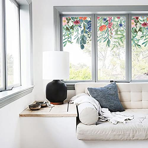 Neukids Fensterbilder Hängende Blumen Grün Fenster, Frühling Sommer Pflanzen Blätter Fensteraufkleber, Glas Fensterdeko Wohnzimmer Schlafzimmer kinderzimmer